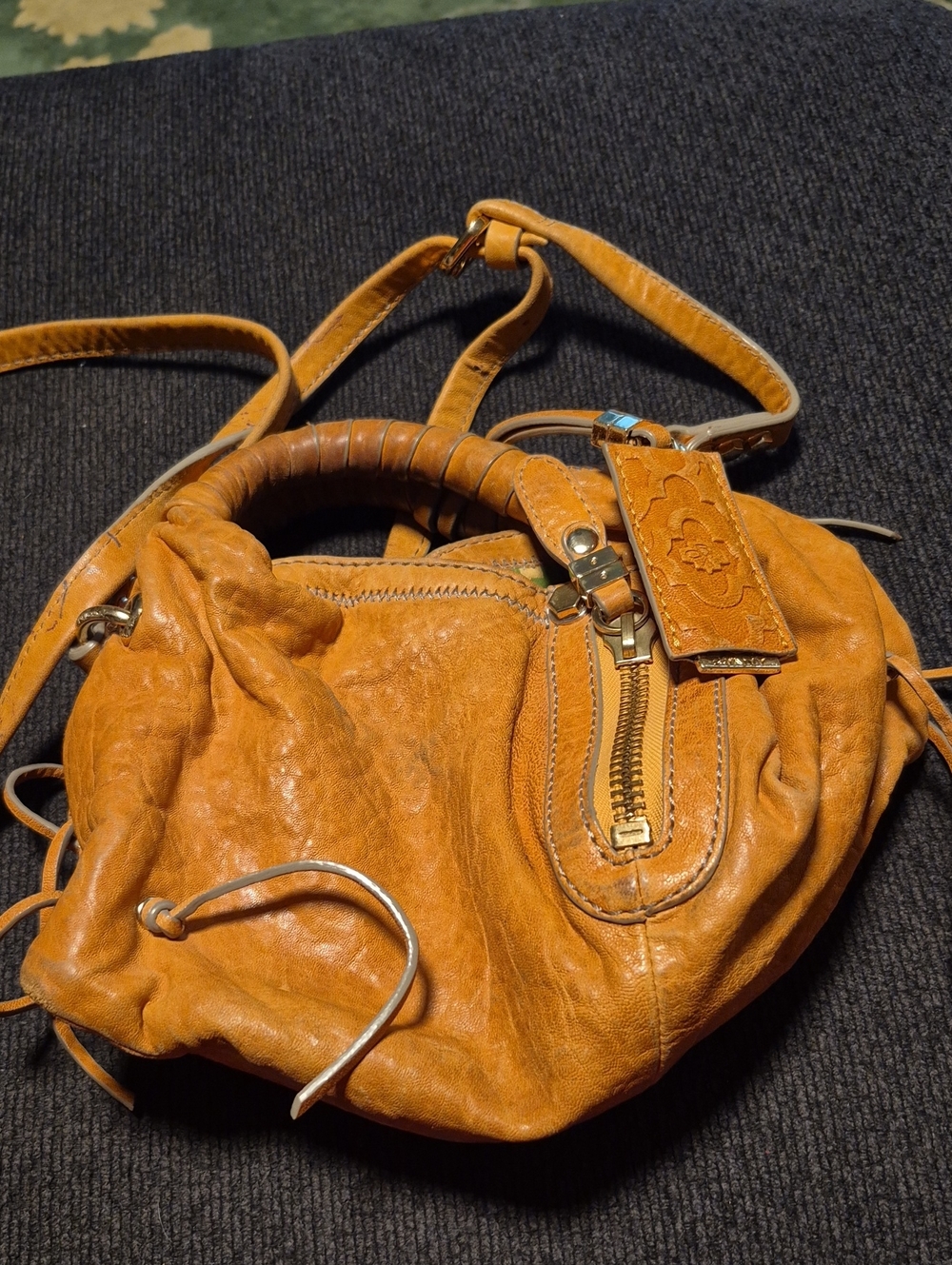 orYANY Tan Leather Shoulder Bag with Wrapped Handle